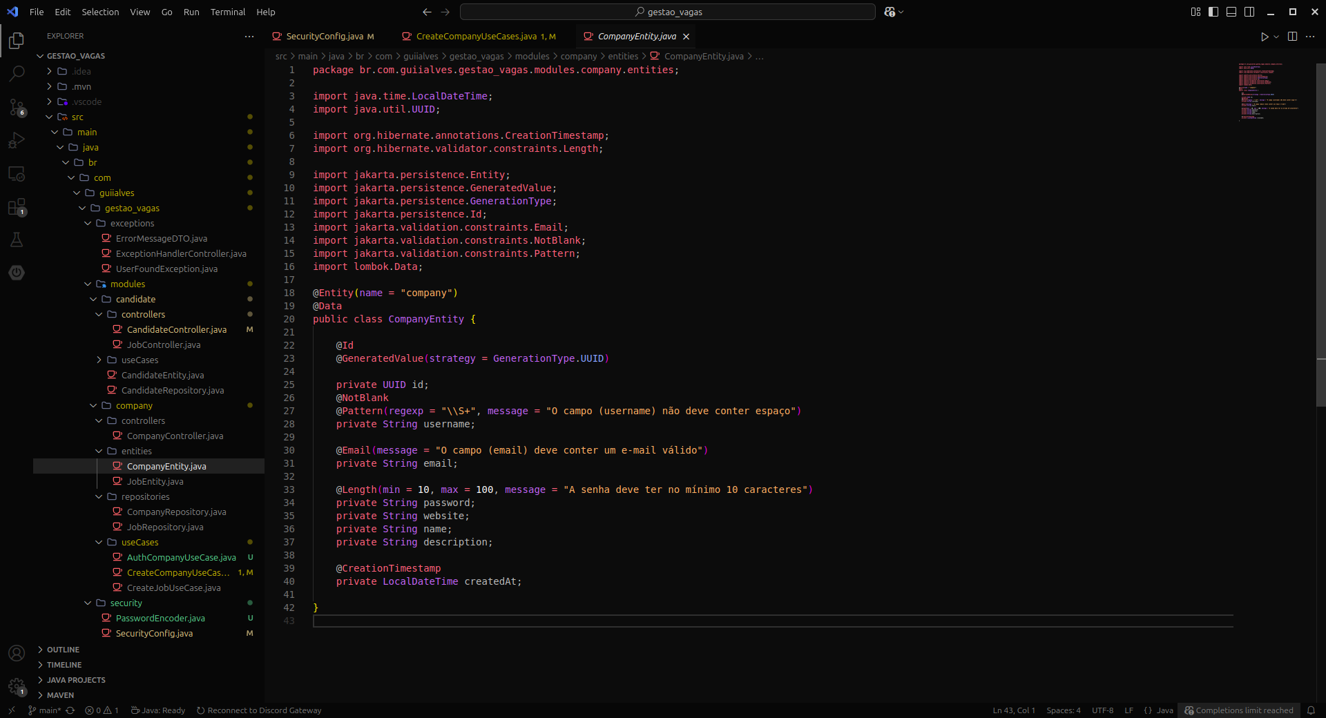 Terminal rodando projeto Spring